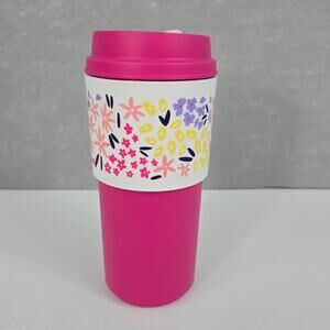 Tupperware Eco To Go Hot or Cold 16 oz Tumbler Pink Floral Removable Sleeve NEW